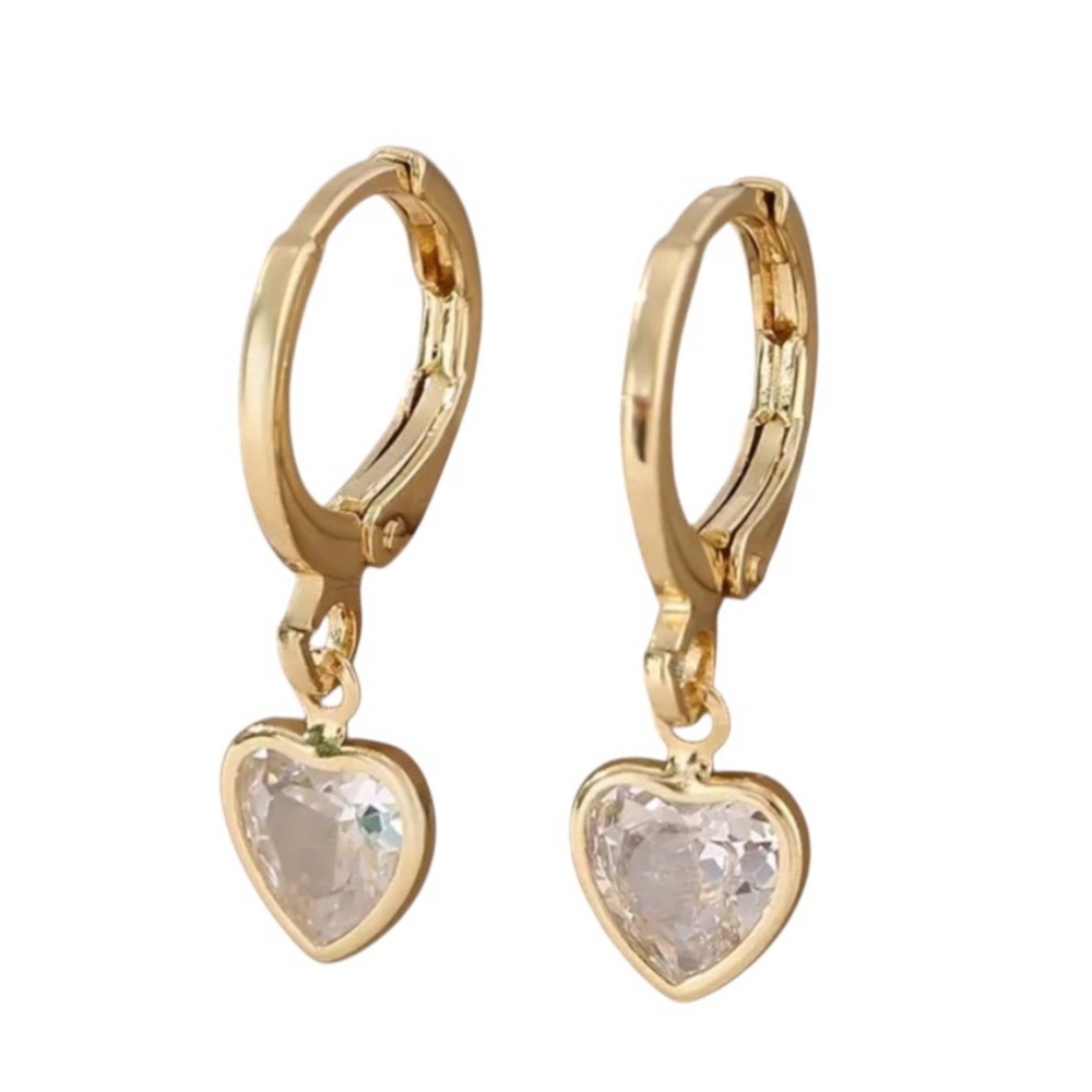 14k Gold Plated Zircon Heart Drop Huggies